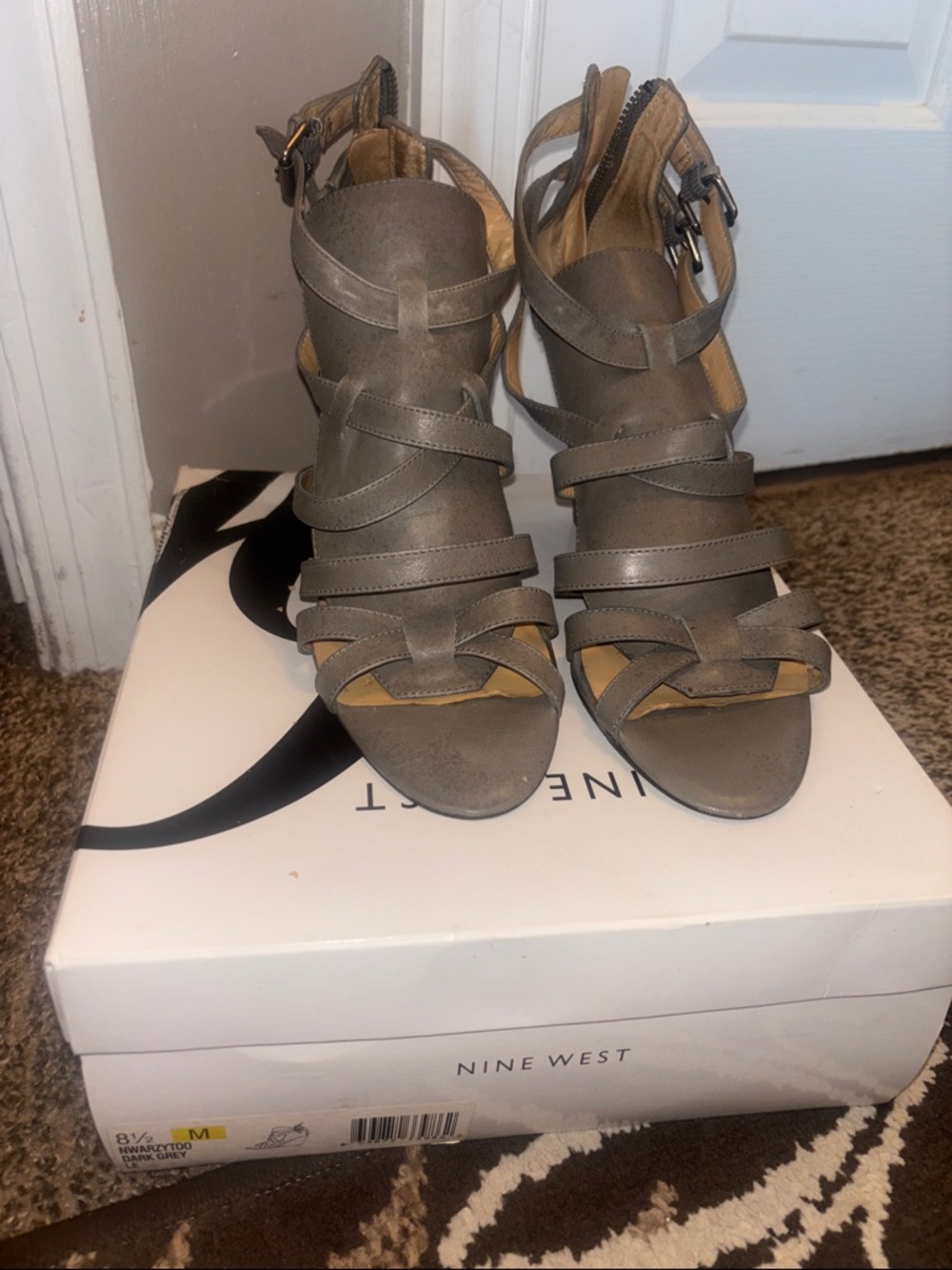 Nine West Taupe Multi-Strap Block Heel Sandals